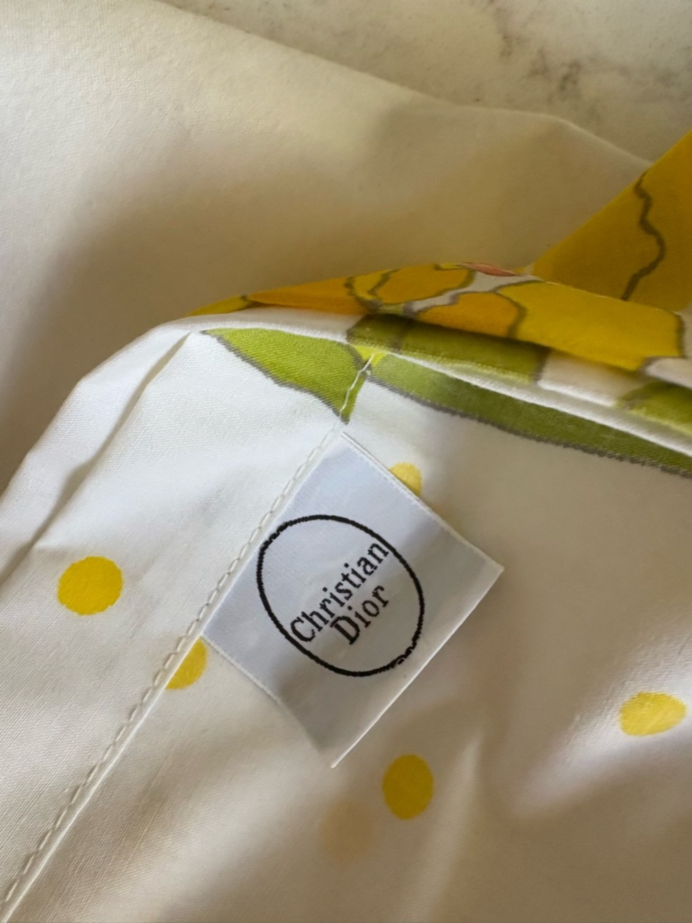 Vintage Yellow Floral Polka Dot Cotton Flat Sheet New Christian Dior